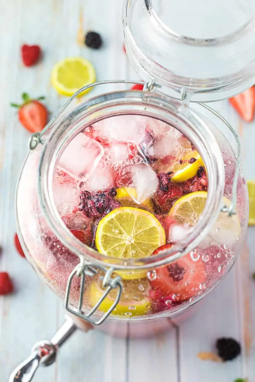 sparkling rose pink lemonade with berries